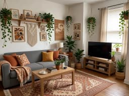 Sample living room decorated in Boho style