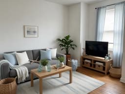 Sample living room decorated in Coastal style