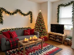 Sample living room decorated in Christmas style