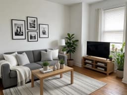 Sample living room decorated in Scandinavian style