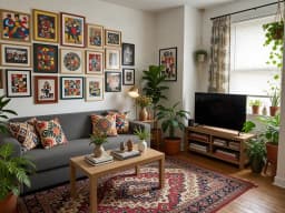 Sample living room decorated in Eclectic style