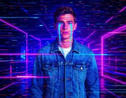 The sample photo with the Cyber neon glitch style
