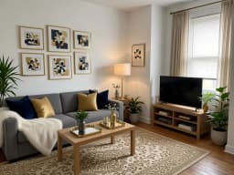Sample living room decorated in Glam style