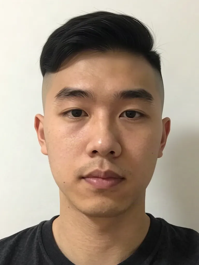 A young man with short black hair with a high skin fade, made with the AI hairstyle changer