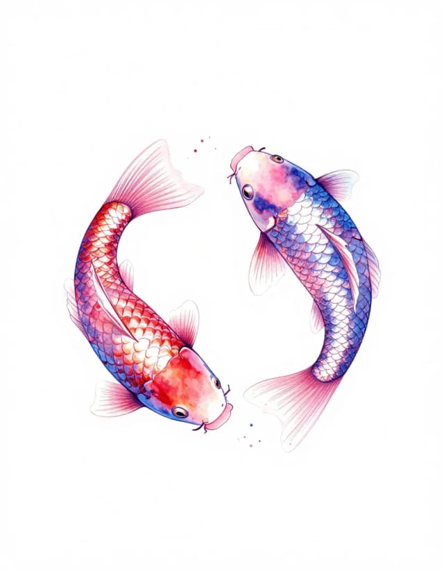 Watercolor koi pair