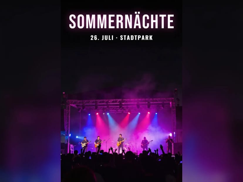 Dasselbe Konzertplakat mit Titel, Datum und Ort in echter Schrift