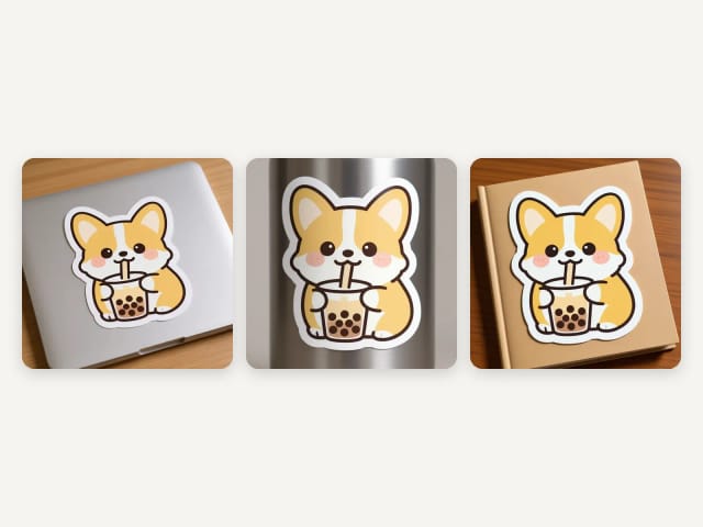 The same sticker on a laptop, a water bottle and a notebook