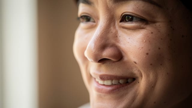 A portrait caught mid-expression