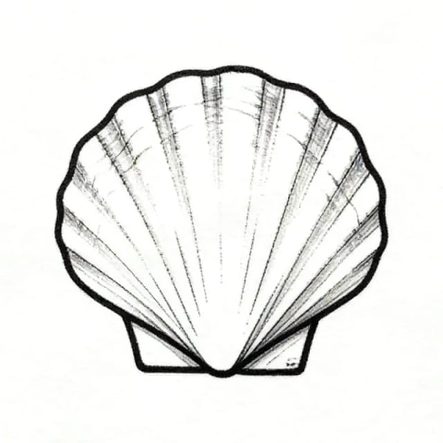 Fine line tattoo design of a small scallop seashell