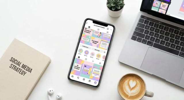 Feed de redes sociales con contenido generado por IA