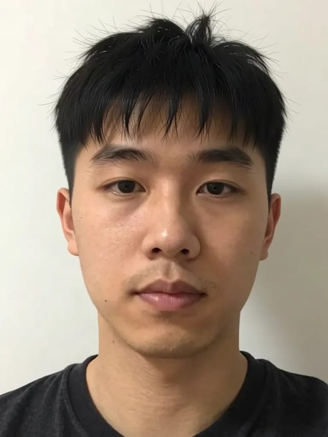 A young man with short black hair with short messy spikes, made with the AI hairstyle changer