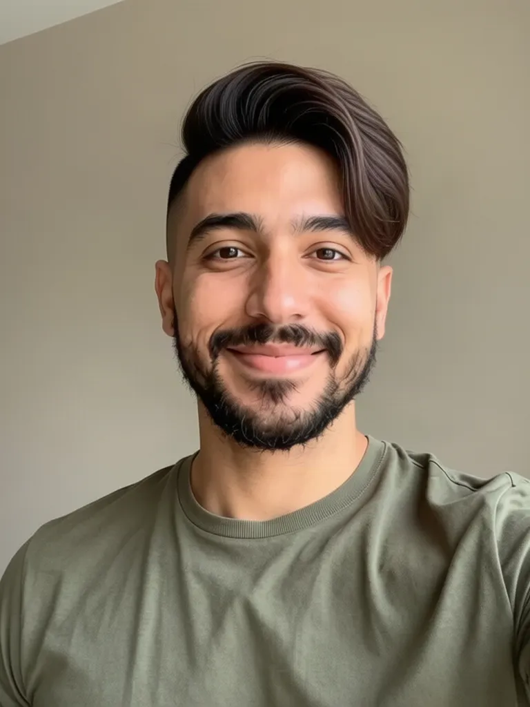 A bearded man with a side-swept undercut, made with the AI hairstyle changer