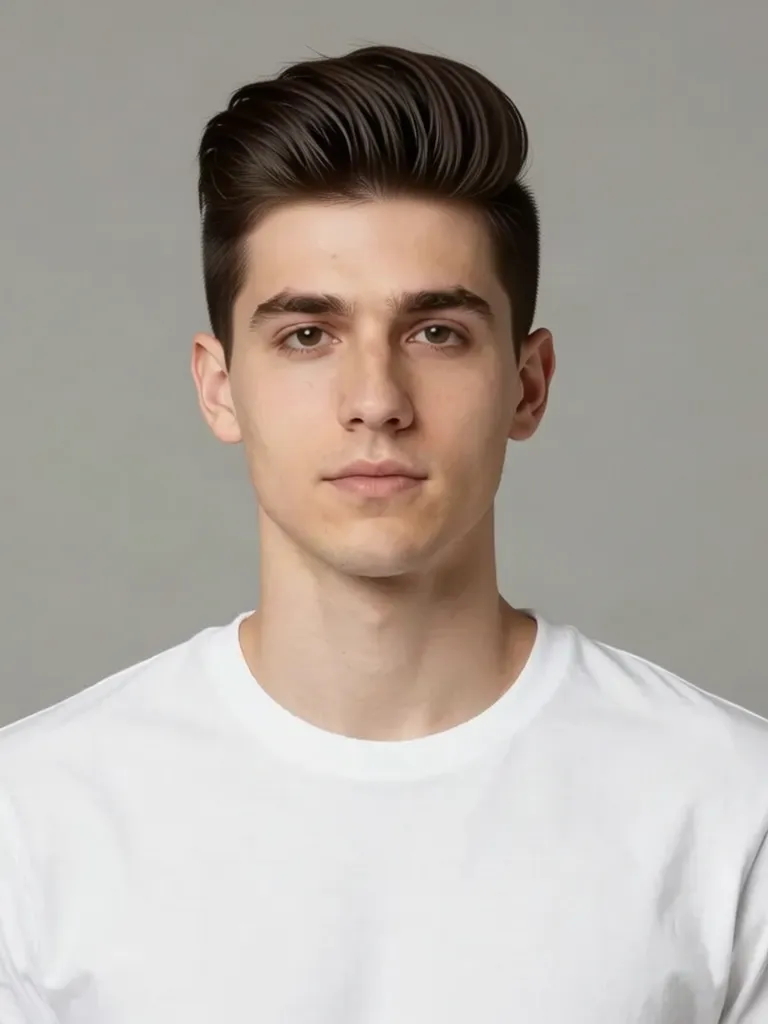 A young man with short brown hair with a quiff, made with the AI hairstyle changer