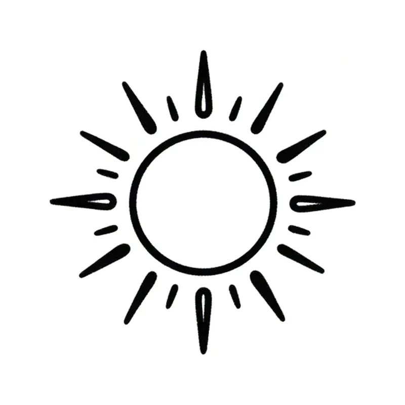 Minimalist tattoo design of a small sun with thin rays