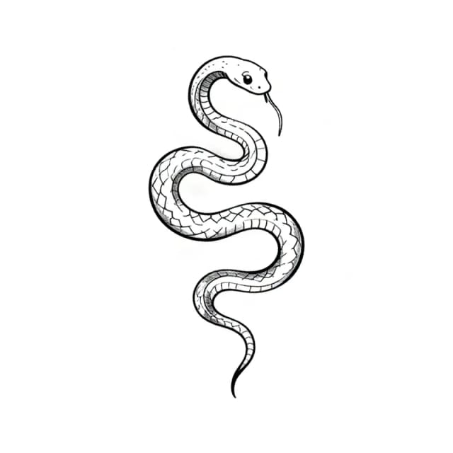 Fine line tattoo design of a thin snake curving in an S shape