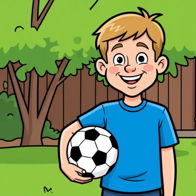 The sample photo of a boy with a football as a caricature