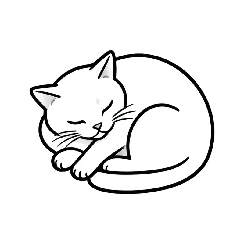Fine line tattoo design of a cat curled up asleep