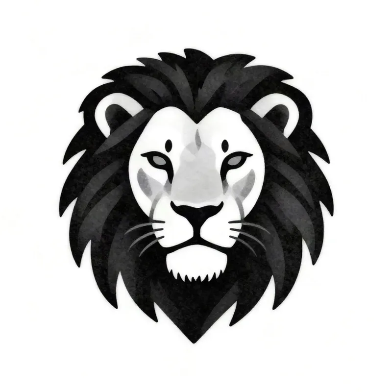Blackwork tattoo design of a small lion head facing forward