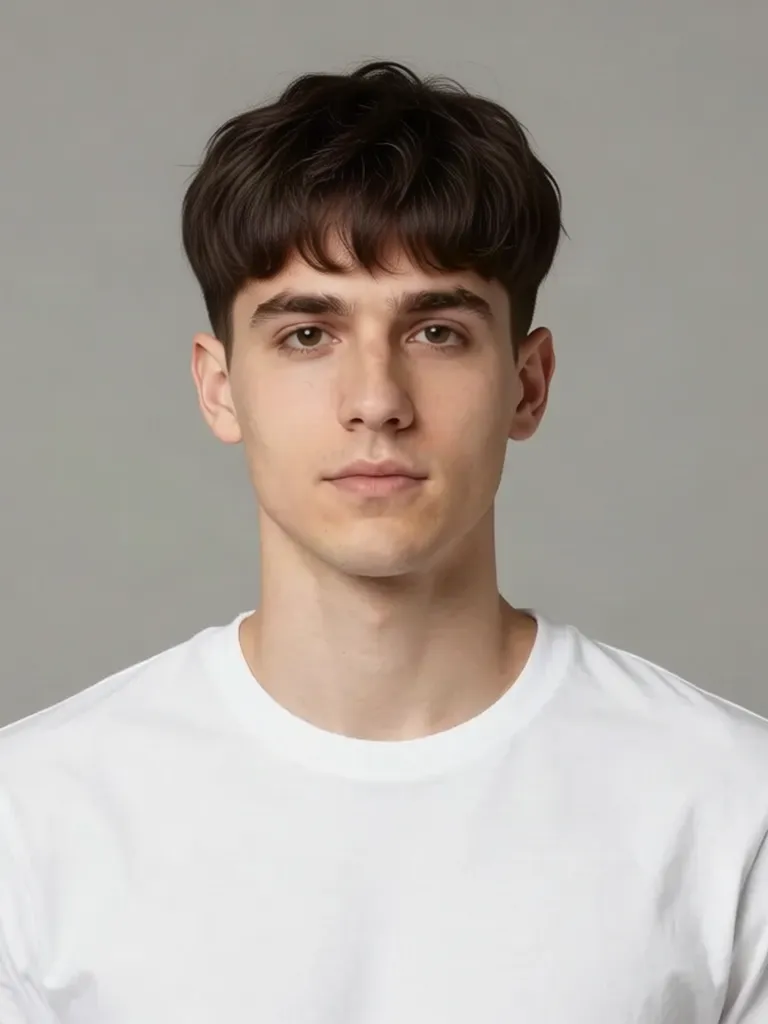 A young man with short brown hair with a wavy fringe, made with the AI hairstyle changer