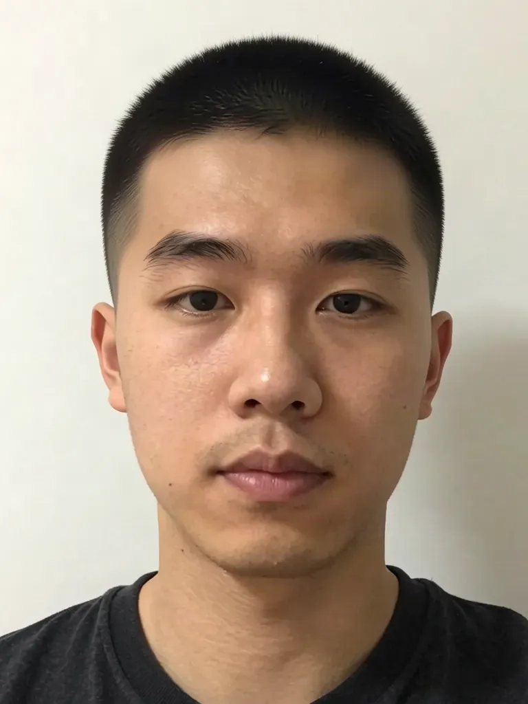A young man with short black hair with a buzz cut, made with the AI hairstyle changer
