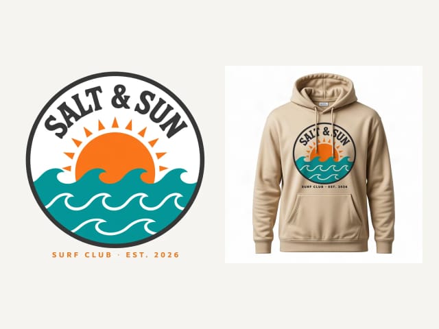 The sample design as a transparent PNG next to the hoodie mockup made from it