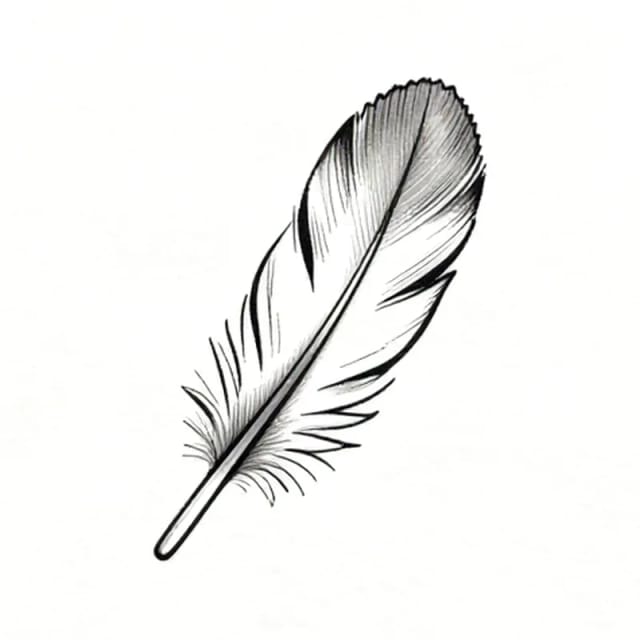 Fine line tattoo design of a tiny feather