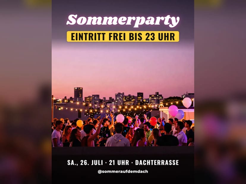 Derselbe Flyer mit Überschrift, Angebot und Datum in echter Schrift