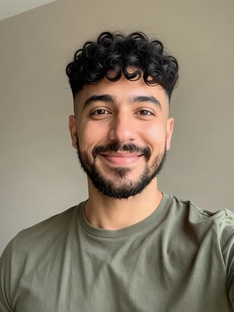 A bearded man with short tight curls, made with the AI hairstyle changer