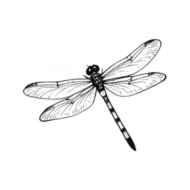 Fine line tattoo design of a small dragonfly