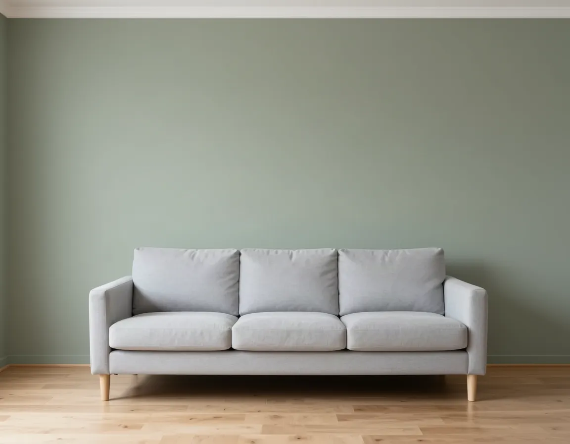 The same wall painted a muted grey-green sage