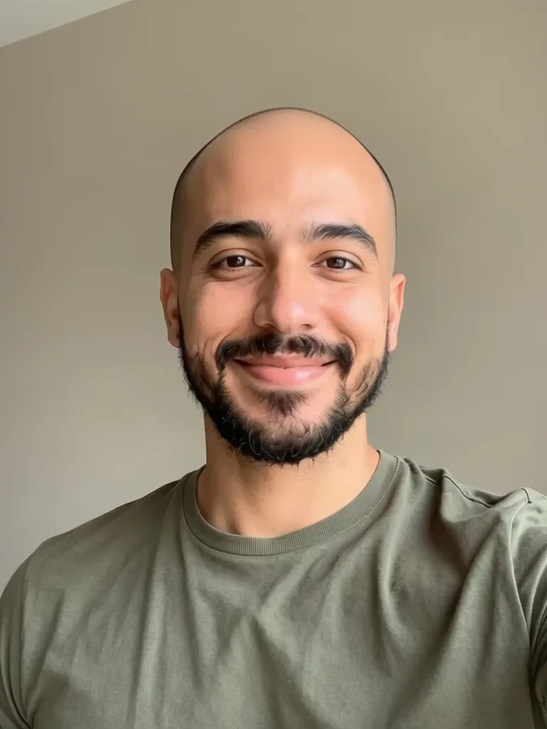 A bearded man with a shaved head, made with the AI hairstyle changer