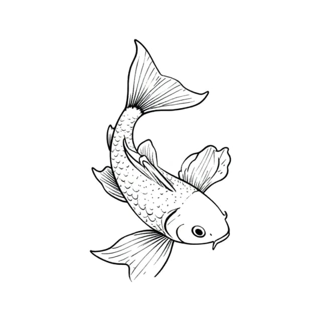 Fine line tattoo design of a small koi fish with long flowing fins