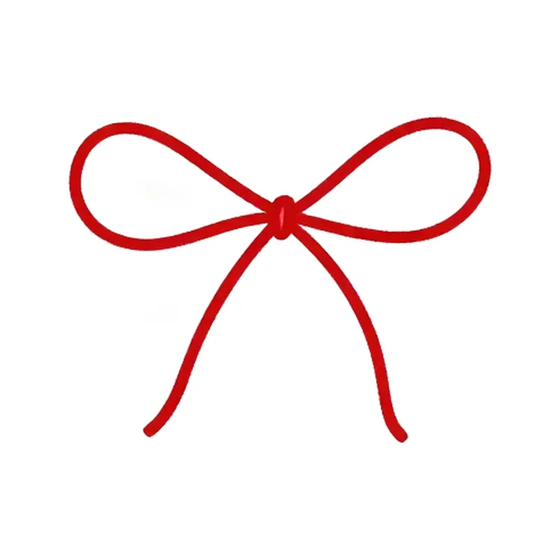 Minimalist tattoo design of a thin red string tied in a loose bow