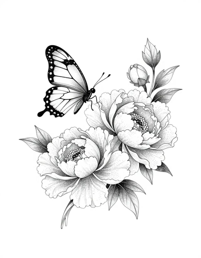 Butterfly & peonies