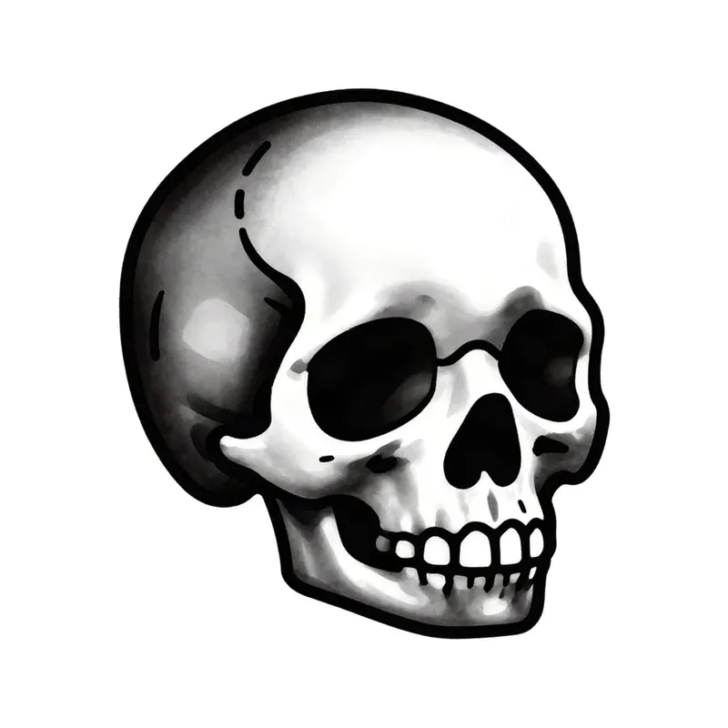 Black and grey tattoo design of a small skull