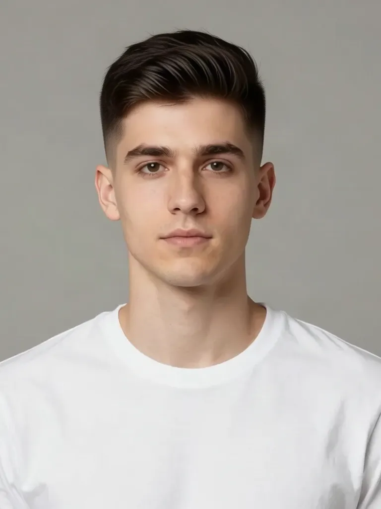 A young man with short brown hair with a taper fade, made with the AI hairstyle changer