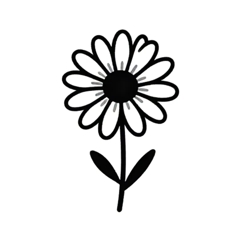Minimalist tattoo design of a small daisy with a short stem