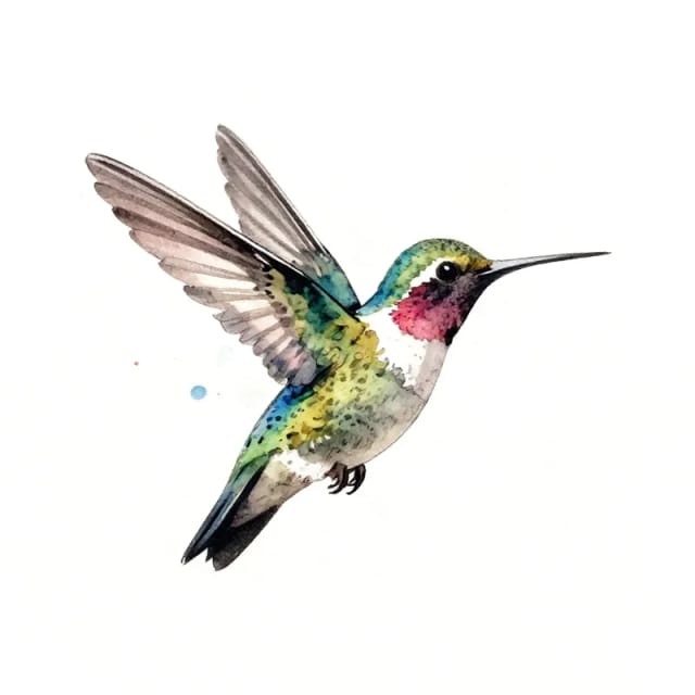 Watercolor tattoo design of a small hummingbird in flight