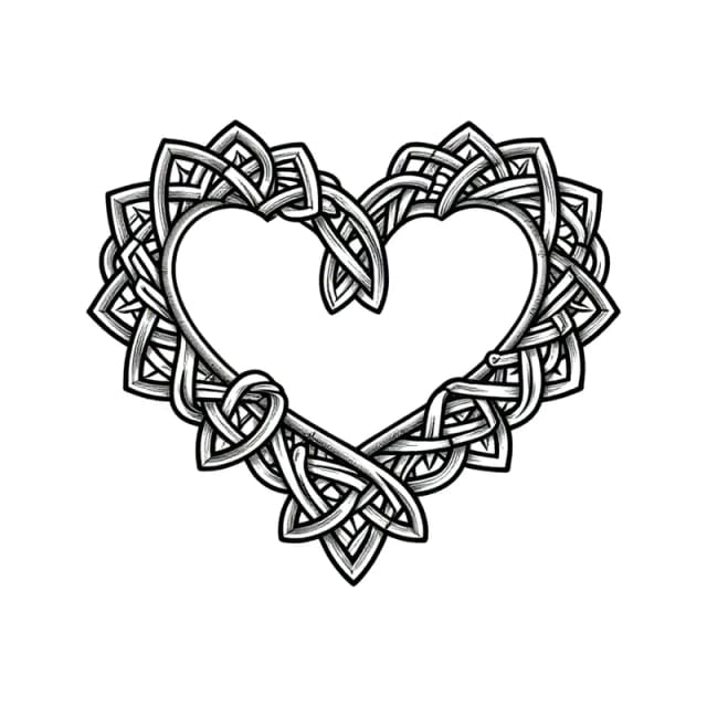 Ornamental tattoo design of a celtic love knot made of two interwoven hearts