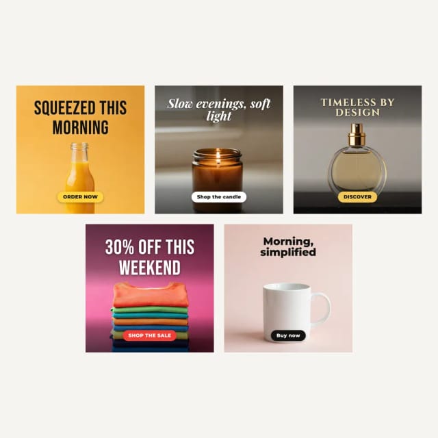 Five ad styles: bold, lifestyle, luxury, promo and minimal