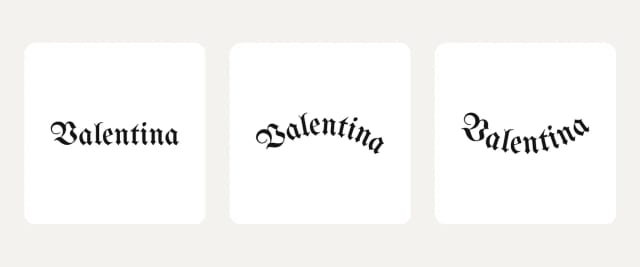 The name Valentina in an Old English tattoo font: straight, arched upward and arched downward