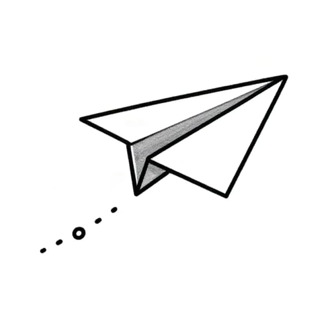 Fine line tattoo design of a small paper plane with a dotted flight path