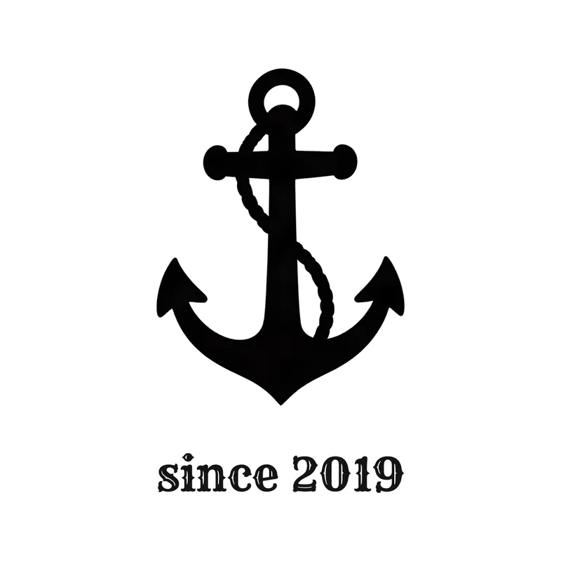 Blackwork tattoo design of an anchor wrapped in rope with the words since 2019