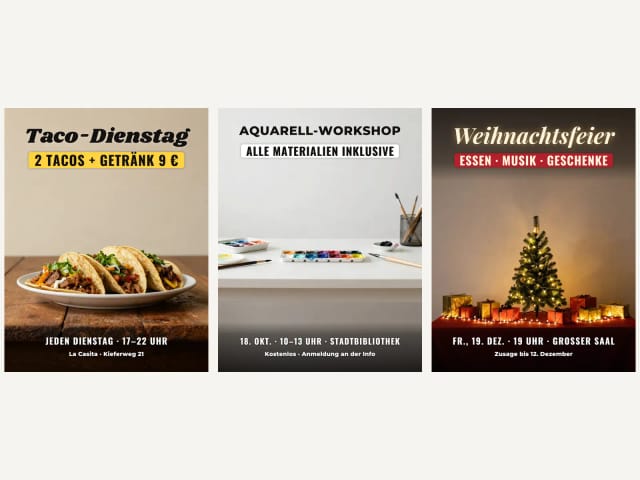 Flyer für Restaurant, Workshop und Weihnachtsfeier
