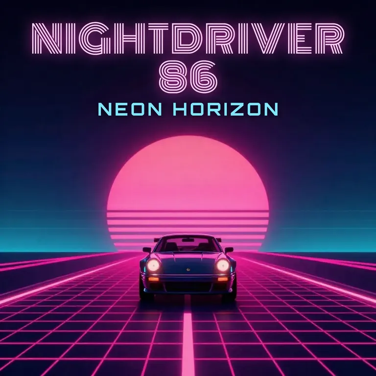 Synthwave-Albumcover mit KI: Neon Horizon von Nightdriver 86