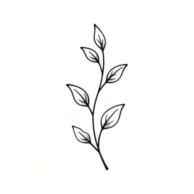 Fine line tattoo design of a thin vine of small leaves