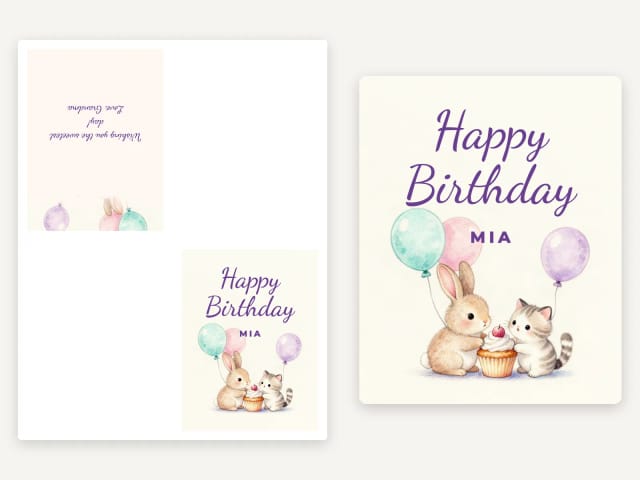 A printable fold sheet with the card and its message, next to the same card as an eCard