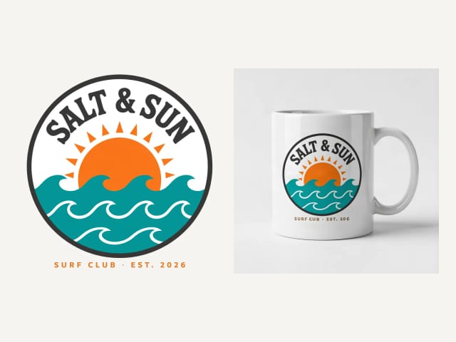 The sample design as a transparent PNG next to the mug mockup made from it