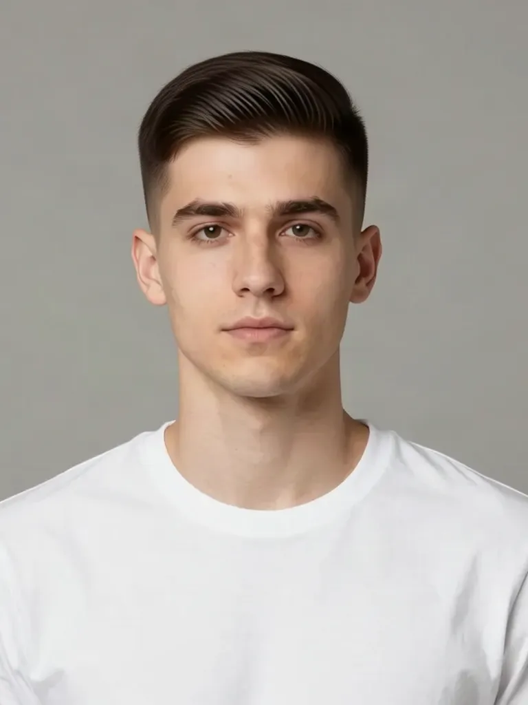 A young man with short brown hair with a crew cut, made with the AI hairstyle changer