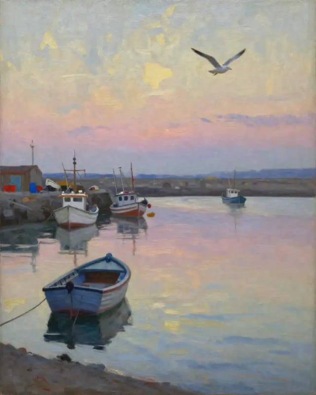 Image made with CreArt's Auto model from the prompt: oil painting of a harbor